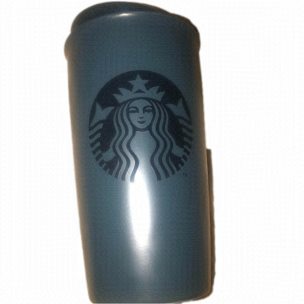 STARBUCKS Coffee 2015 Dark Blue / Green Ceramic Travel Tumbler Mug 12oz